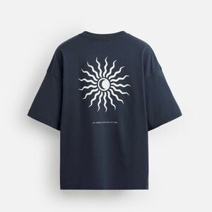 ZARA Sun Print T-Shirt Blue Relaxed Fit Graphic Tee NWT